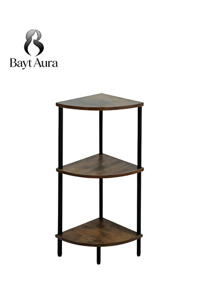 Bayt Aura Three-tier corner shelf, industrial wood and metal frame, space-sav...