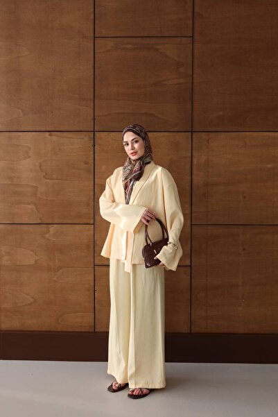 Miss Beyoğlu Women's Belted Shirt and Trousers Modal Fabric Set