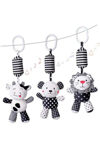 Arabest مجموعة ألعاب خشخيشة معلقة من 3 قطع، ألعاب عربات أطفال محشوة على شكل ح...