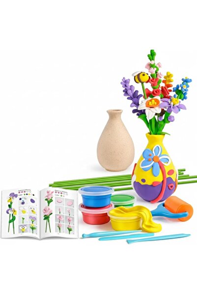 Arabest Flower Craft Kit for Kids, Air Dry Clay Bouquet Making Set, DIY Art P...