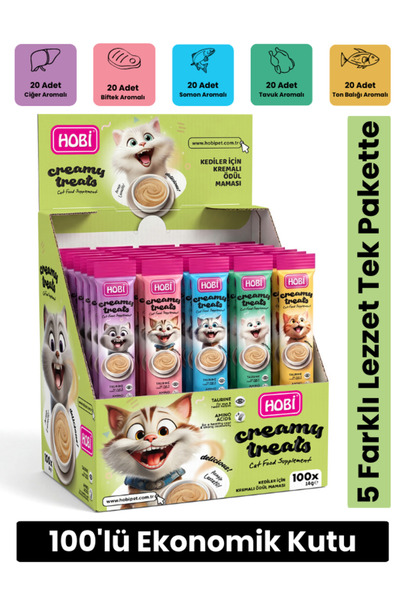 HOBİ 5 Çeşit Karışık Krema Kedi Ödül Maması 14 gr x 100 Adet