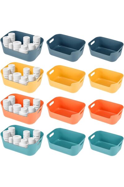 Arabest 12 Pack Plastic Storage Bins and Baskets, 3 Sizes Classroom Organizer...