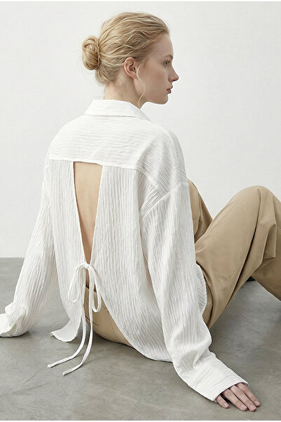 Bianco Lucci Women's Back Tie Detailed Self-Tie Striped Shirt 0004 60286030