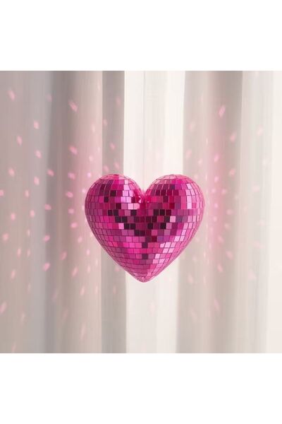 Bozy Heart-Shaped Disco Ball Mirror Pink Sequin Heart Accessory Retro Light R...