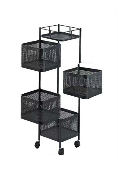 Arabest رف تخزين مطبخ دوار، رف فولاذي بأربعة أرفف مزود بعجلات للفواكه، أسود، ...