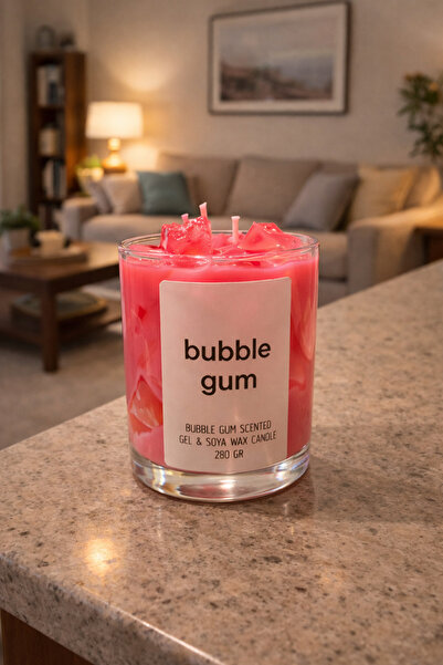 LuceStudio Bardak mum / Bubble Gum Kokulu Jel & Soya Mum – Dekoratif Bardak M...