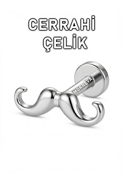 MORNEVA Cerrahi Çelik Bıyık Helix Tragus Flat Labret Lobe Kulak Piercingi (1 ...