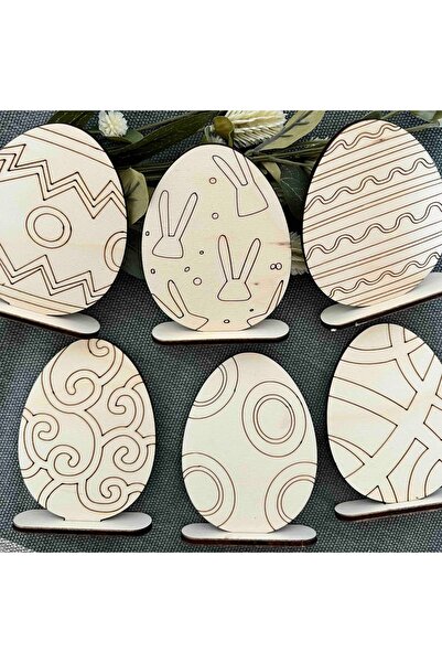 Laseria Set 6 oua pentru pictat din lemn cu stativ, 10cm inaltime