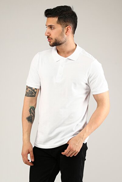 Uniprom Μπλουζάκι με γιακά πόλο 100% Βαμβάκι Λευκό Ανδρικό