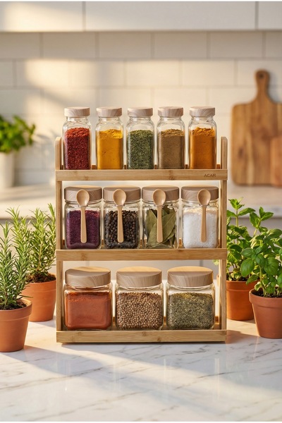 ACAR Malibu 12-Piece Glass Spice Rack Set with Stand