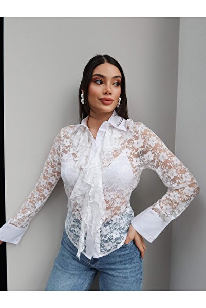 ESRAHELVACI Collar Ruffle Lace Shirt