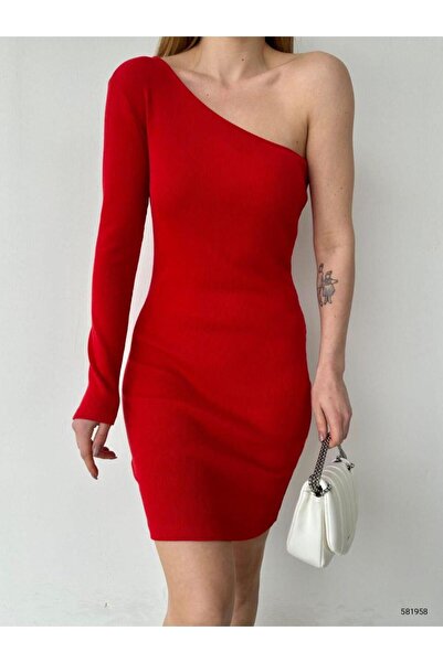 Modafeminen Red Ribbed Knit Dress 581958