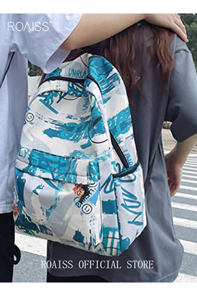 ROAISS Trendy Graffiti Style Backpack Large Capacity Durable Smooth Zipper Co...