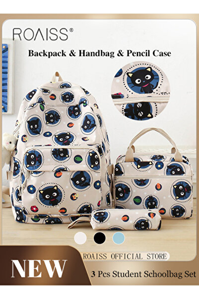 ROAISS 3 Piece Backpack Set In the Same Color Large Capacity Design with Styl...