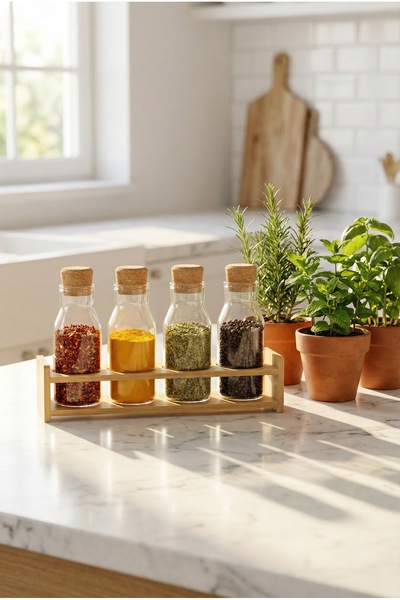 ACAR Malibu 4-Piece Glass Spice Rack Set with Stand
