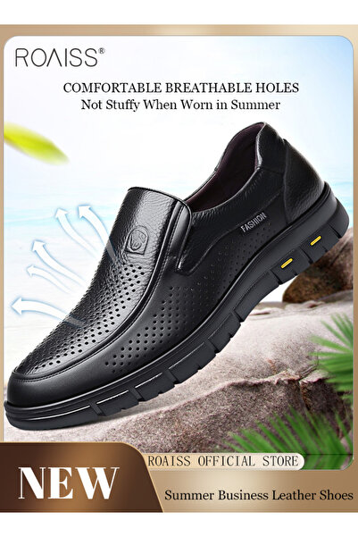ROAISS Men's Business Breathable Hollow Leather Shoes for Men Round Toe Leath...