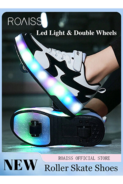 ROAISS Kids Unisex Double Wheel Roller Skates LED Light Multimode Adjustable ...