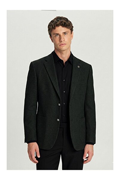 LC Waikiki Green Slim Fit Wool Blend Mono Collar Patterned Men's Jacket