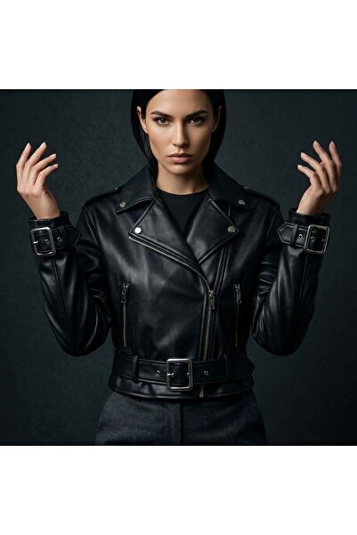 DJC Premium Eco- Leather Biker Jacket with Belt and Buckles