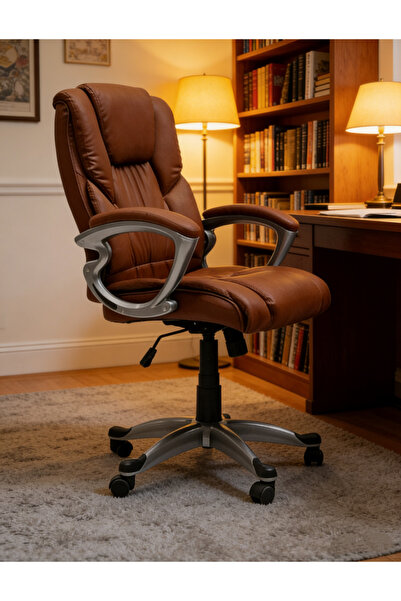 Generic Brown Leather Swivel Gaming Chair – Breathable Comfort & Multi-Functi...