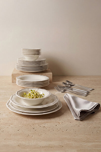 Güral Porselen Tenedos 24 Parça Yemek Takımı Gümüş File