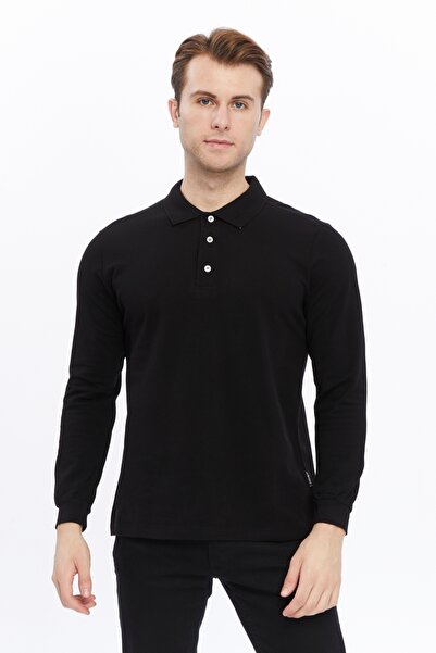 Uniprom Men's Long Sleeve Polo Neck Cotton T-Shirt Long Sleeve t Shirt Black