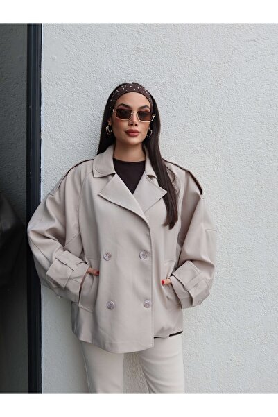 ESRAHELVACI Short Double-Breasted Collared Trench