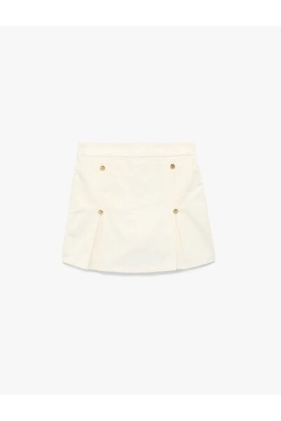 Koton Pamuklu Gabardin Kumaş Beli Lastikli Düğme Detaylı Pileli Şort Etek