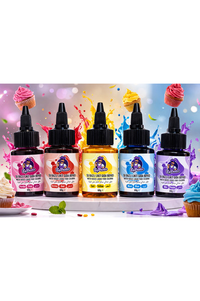 By Paster 5’li Set Su Bazlı Likit Gıda Boyası 60 Gr – 5x60 gr Kırmızı, Sarı, ...
