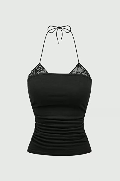 Köstebek Μαύρο Δαντέλα Πρόσθετο Με δέσιμο Y2K Στράπλες Κοντό