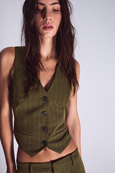 Bershka Arkası tokalı çizgili yelek