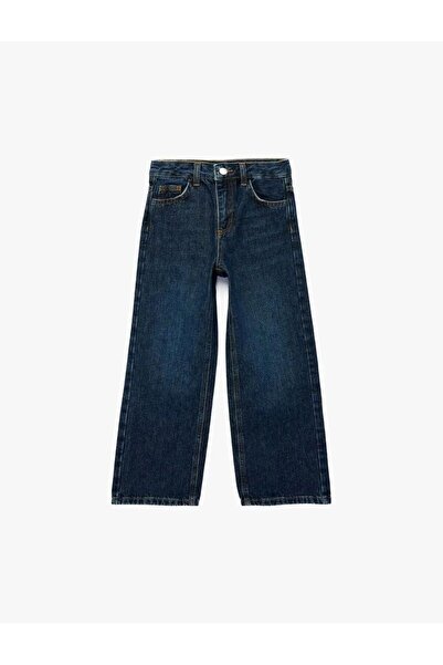 Koton Pantaloni din denim cu picior larg, cu detalii brodate din bumbac