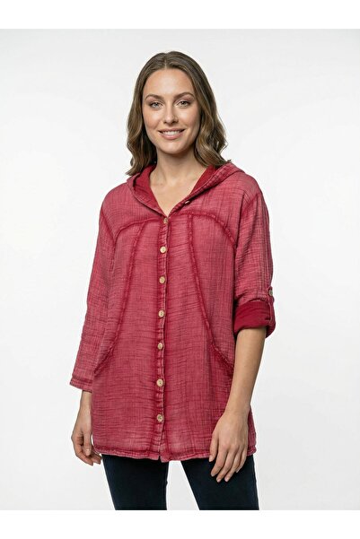 QYA Clothing Plus Size Hooded Cotton Shirt