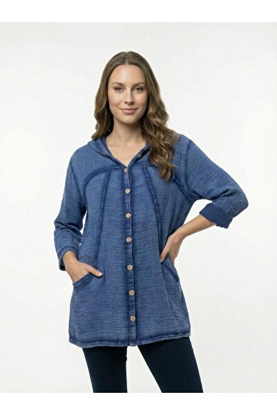 QYA Clothing قميص قطني بقلنسوة مقاس كبير