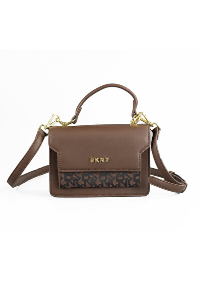 Dkny حقيبة يد صغيرة بنية داكنة اللون، حقيبة يد كلاسيكية بحزام منسوج وحقيبة حق...