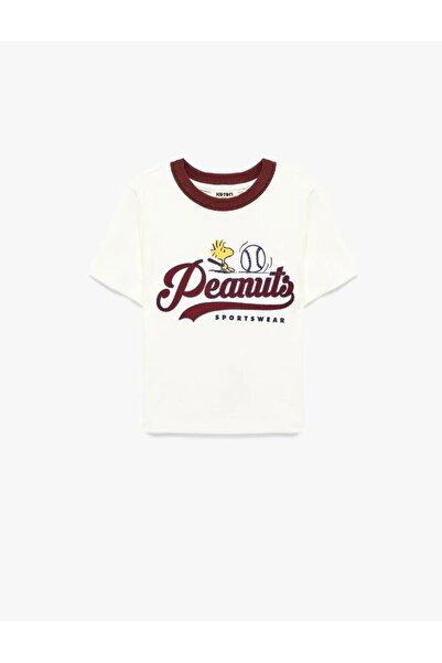 Koton Lisanslı Snoopy Baskılı Bisiklet Yaka Kısa Kollu Pamuklu Tişört