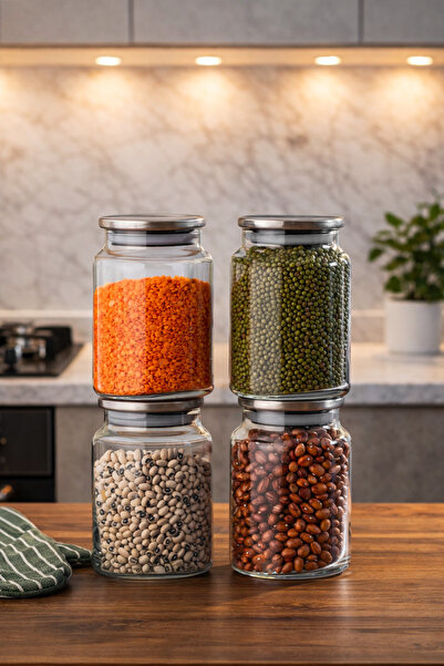 Porsima 4402 Bormio Set of 4 Glass Jars with Metal Lids Vacuum Lid Storage Or...