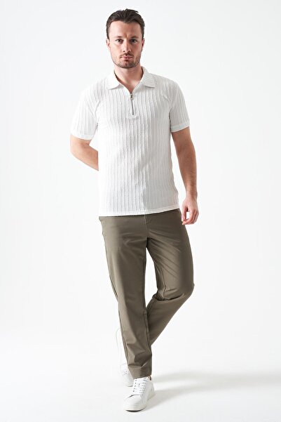 TENA بنطلون رجالي 2916-كاكي بخصر نصف مطاطي وسحاب من القماش التقني المحلي SRN42