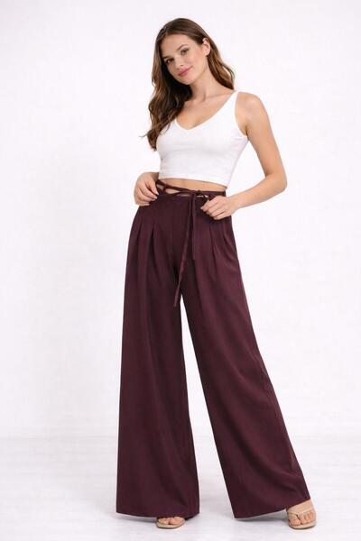 b buhari bykoc High Waist Binding Zip Detail Wide-Leg Palazzo Pants