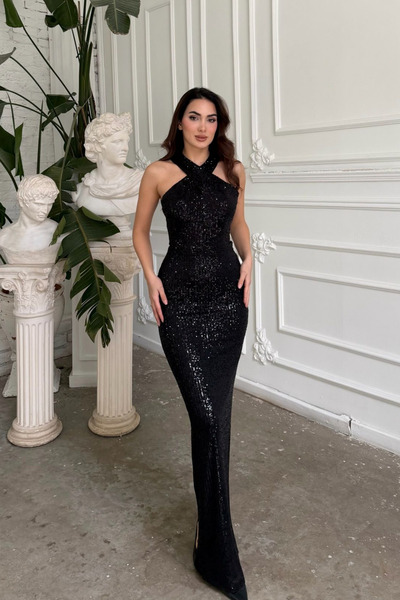 Sindimoda Stella Payetli Çapraz Yaka Abiye 1074