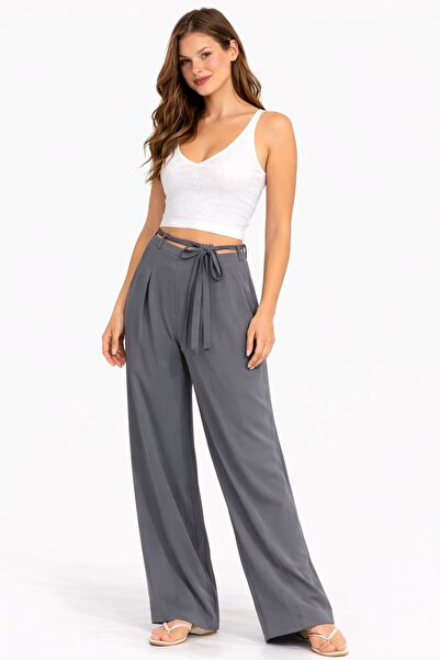 b buhari bykoc High Waist Binding Zip Detail Wide-Leg Palazzo Pants