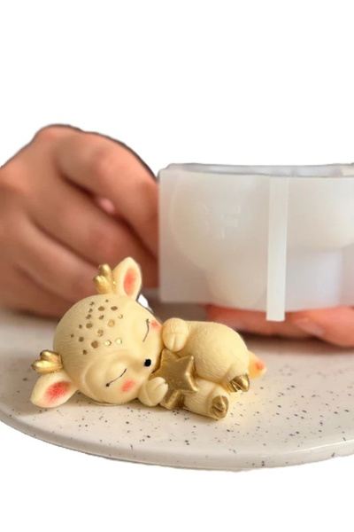 MILMATT Formă de silicon alimentar premium, cerb cu stea aurie, pentru lumână...