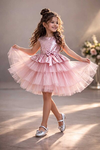 RUMİ KİDS Kız Çocuk Tüllü Abiye Parti Ve Doğum Günü Elbisesi Etekli