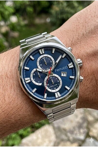 Ferrucci Silver Color Men's Wristwatch |   42mm Steel Case, Silver Metal Band...