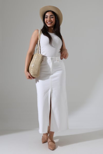 Major Women's White Natural Slit Skirt