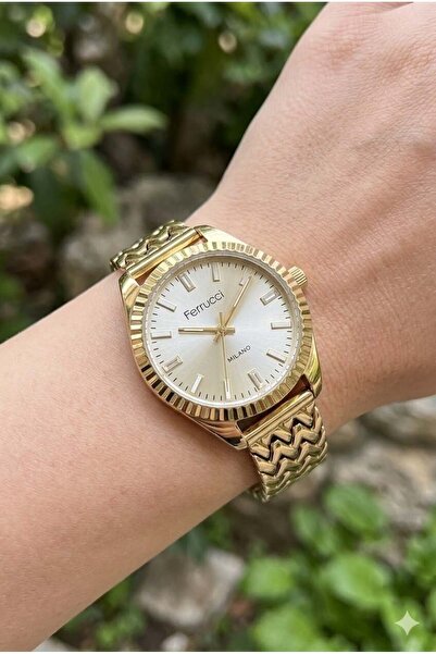 Ferrucci Gold Color Women's Wristwatch |   33mm Steel Case, Gold Metal Band, ...