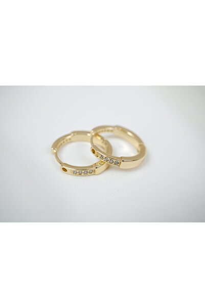 ATELİER TUĞBA Kp330 Sira Stone Gold Hoop Earrings (Diameter 15 mm)