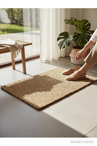 Akayev Nature Jüt Hasır Dikdörtgen Saçaklı Paspas 80x50 Cm