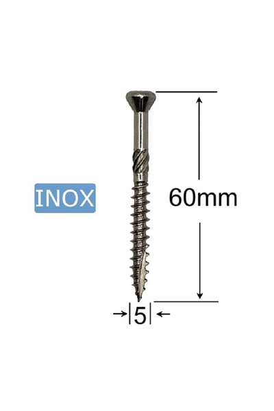 inox Carpentry Screw 5x60 mm Countersunk Head Torx TX25 - 200pcs/box