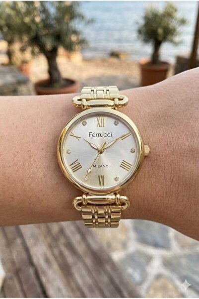 Ferrucci Gold Round Case Women's Wristwatch |   30mm Steel Case, Gold Metal B...